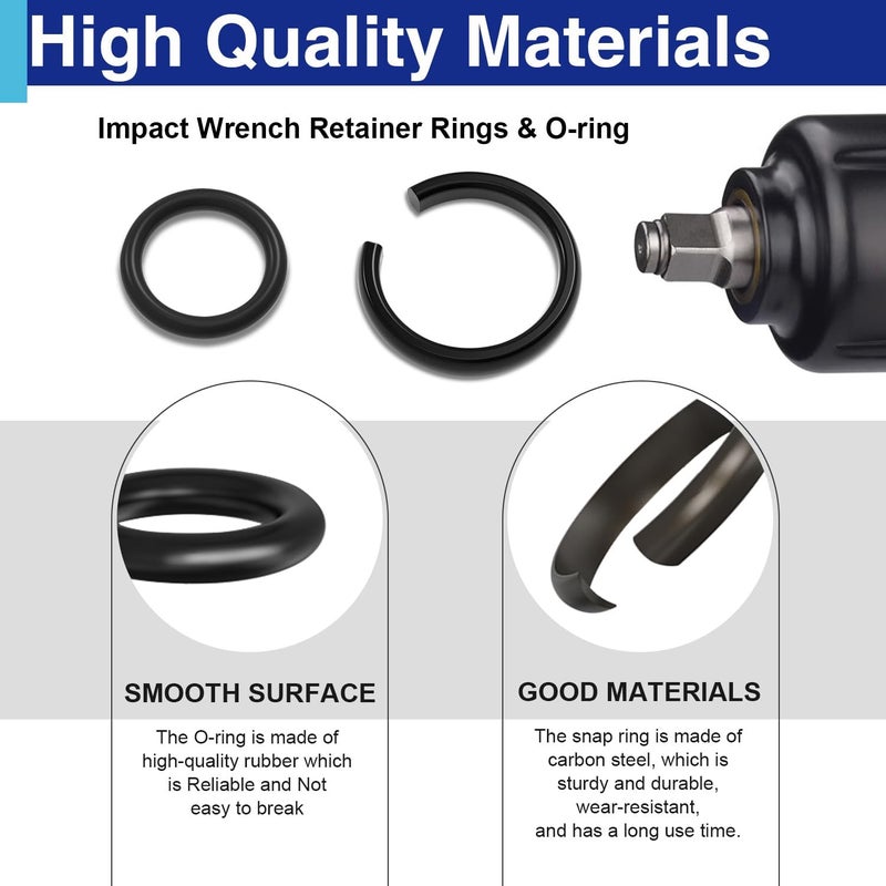 Usdrwam 16 Sets Impact Retaining Rings and O-Rings Kit, 1/2" & 3/8" Friction Rings for Milwaukee Electric and Pneumatic Impact Wrenches, Anvil Install Tool Included - Image 5